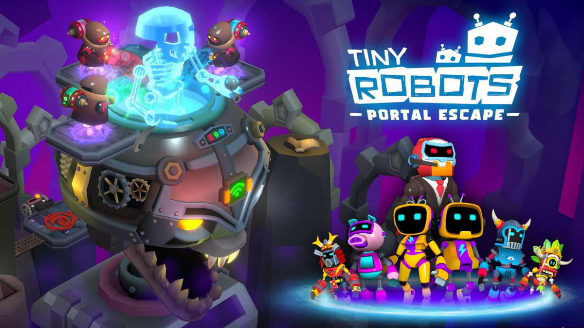 Tiny Robots Portal Escape, a small robot beside a glowing portal